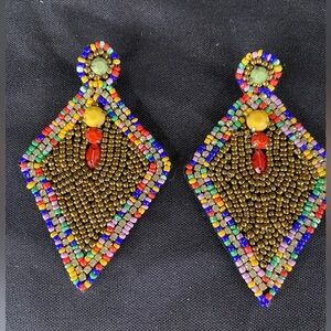 Mollie Multi Color Lightweight Pierced Beaded Statement Earrings. 3.5” long.